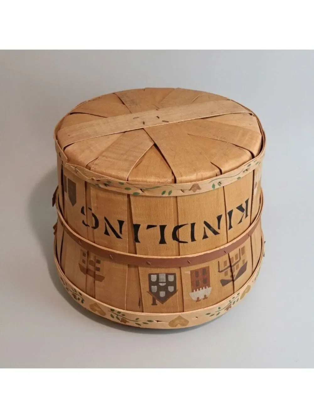 Vintage Rustic Hand-Painted Folk Art Houses Kindling Wooden Slat/Apple Basket